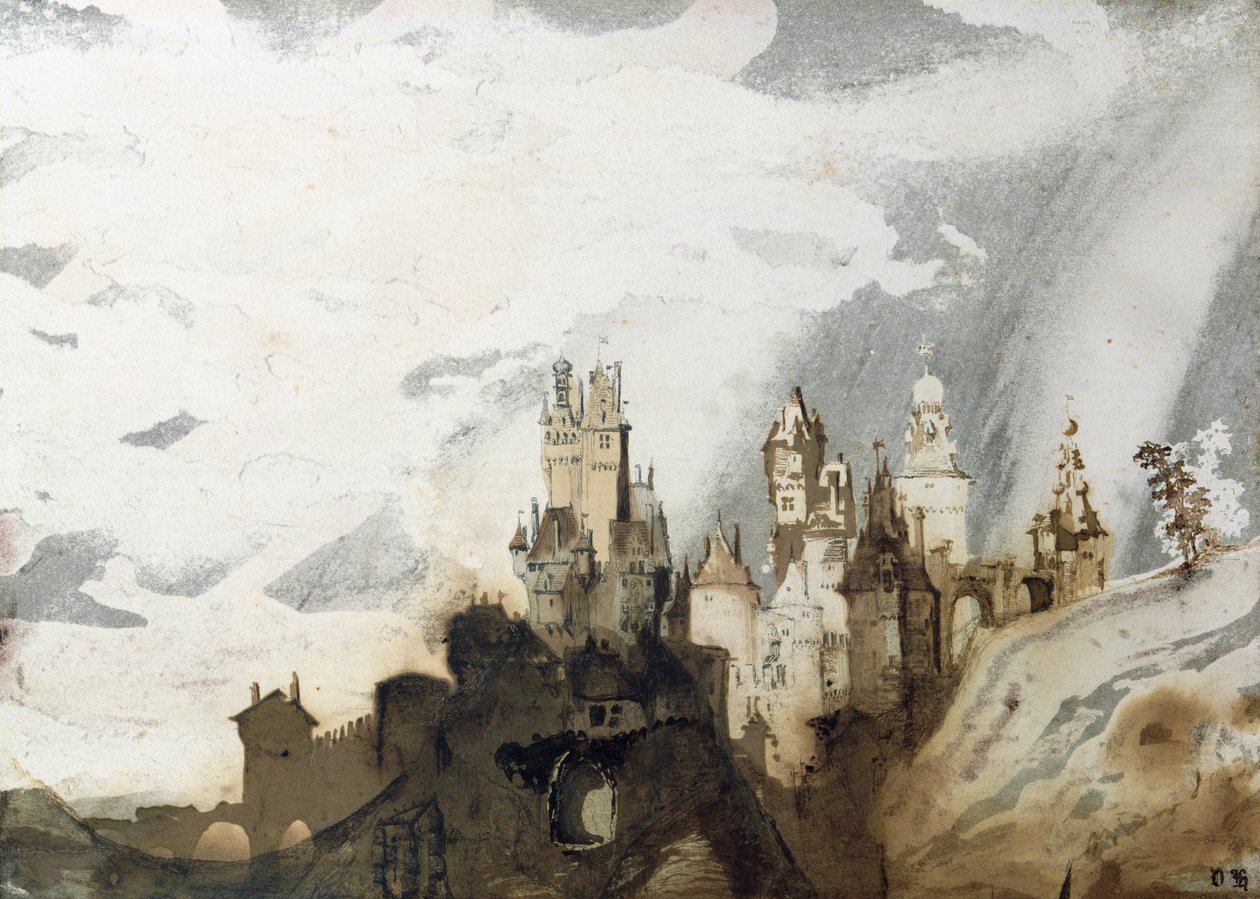 Le Gai Chateau (pen og blæk, vask og wc på papir) af Victor Hugo