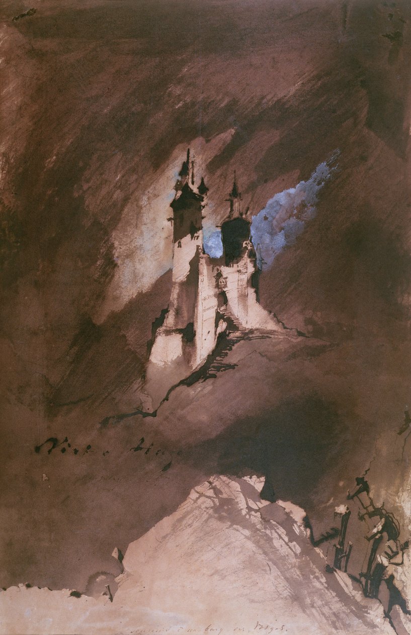 Minde om et slot i Vogeserne, 1857 (pen og blæk, vask og gouache på papir) af Victor Hugo