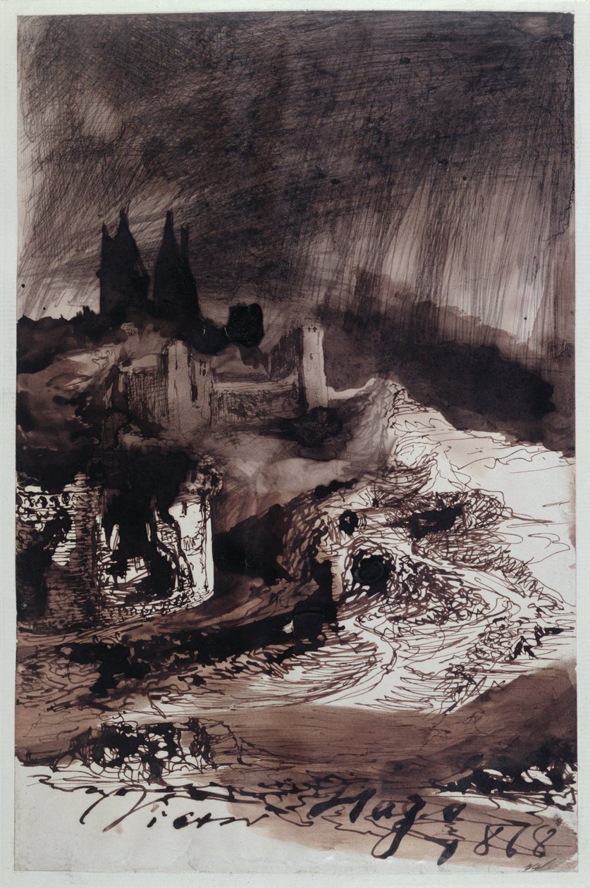 Slottet, 1878 (pen og blæk og vask på papir) af Victor Hugo