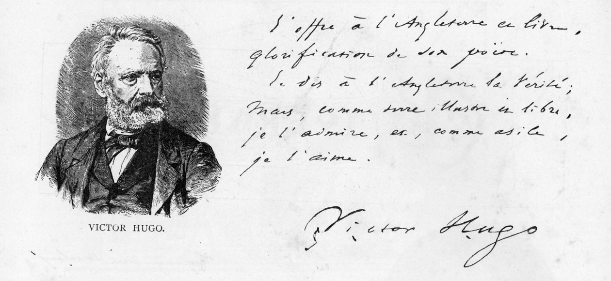 Victor Hugos dedikation til England af sin bog om Shakespeare, ca. 1864 af Victor Hugo