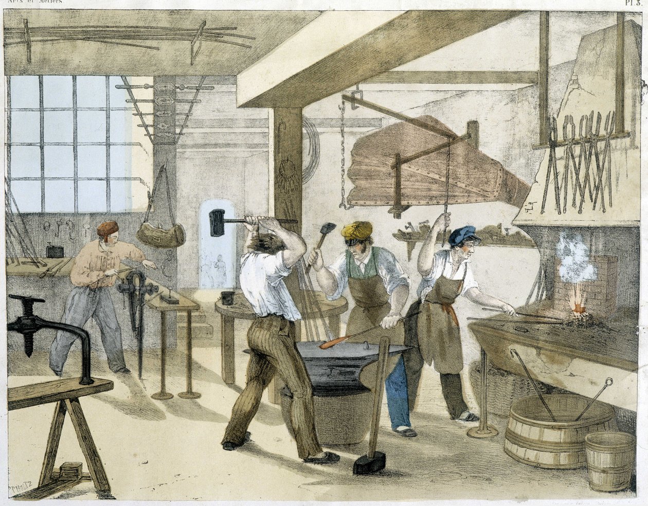 Låsesmeden, litho af Janson. 19. århundrede. af Victor Janson