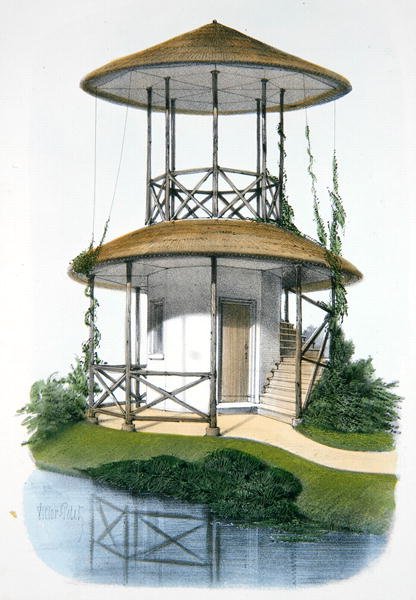 En rustik pavillon med belvedere, illustration fra 