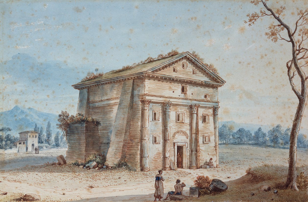 Romersk grav i det romerske landskab på Via Appia (tegning) af Victor Jean Nicolle