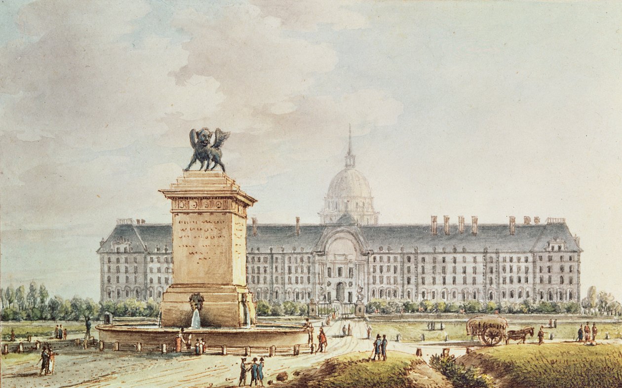 Udsigt over Hotel des Invalides (blæk og akvarel på papir) af Victor Jean Nicolle