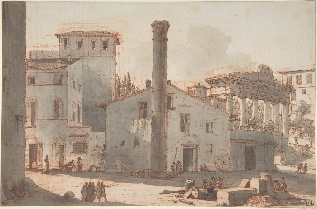 Udsigt over Forum Romanum med Fokassøjlen og Saturntemplet af Victor Jean Nicolle
