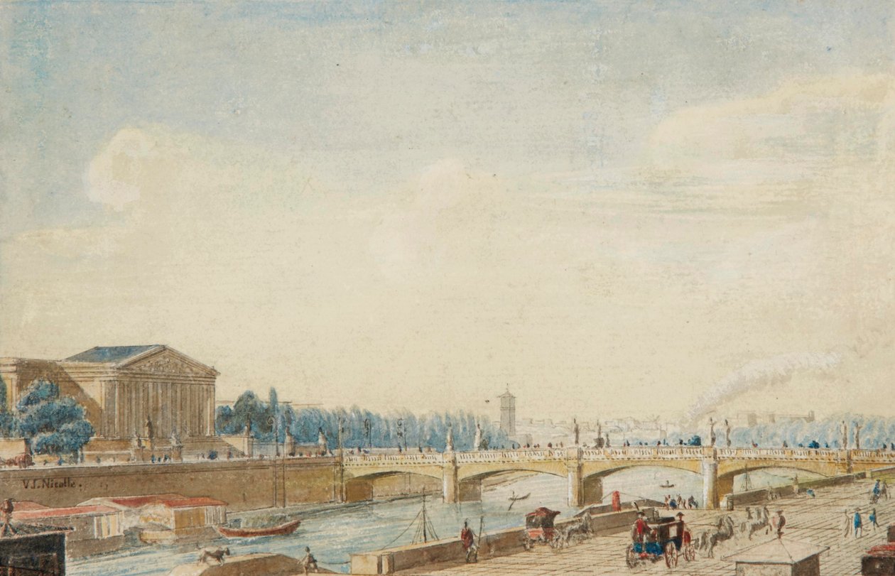 Udsigt over Pont de la Concorde og Palais Bourbon i Paris af Victor Jean Nicolle