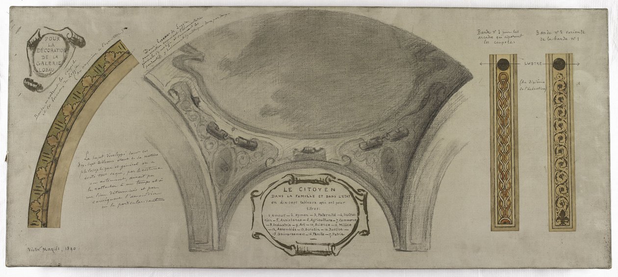 Skitse til Galerie Lobau, Hôtel de Ville, Paris: Ornamentalt projekt til en kuppel af Victor Jean Pierre Maziès