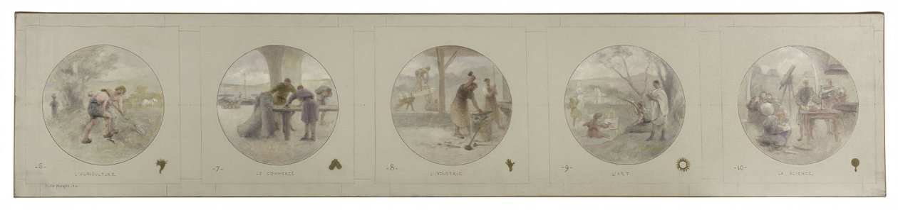 Skitse til Lobau-galleriet på rådhuset i Paris: Landbrug. Handel. Industri. Kunst. Science, i 1890 (blyant, olie på lærred) af Victor Jean Pierre Maziès
