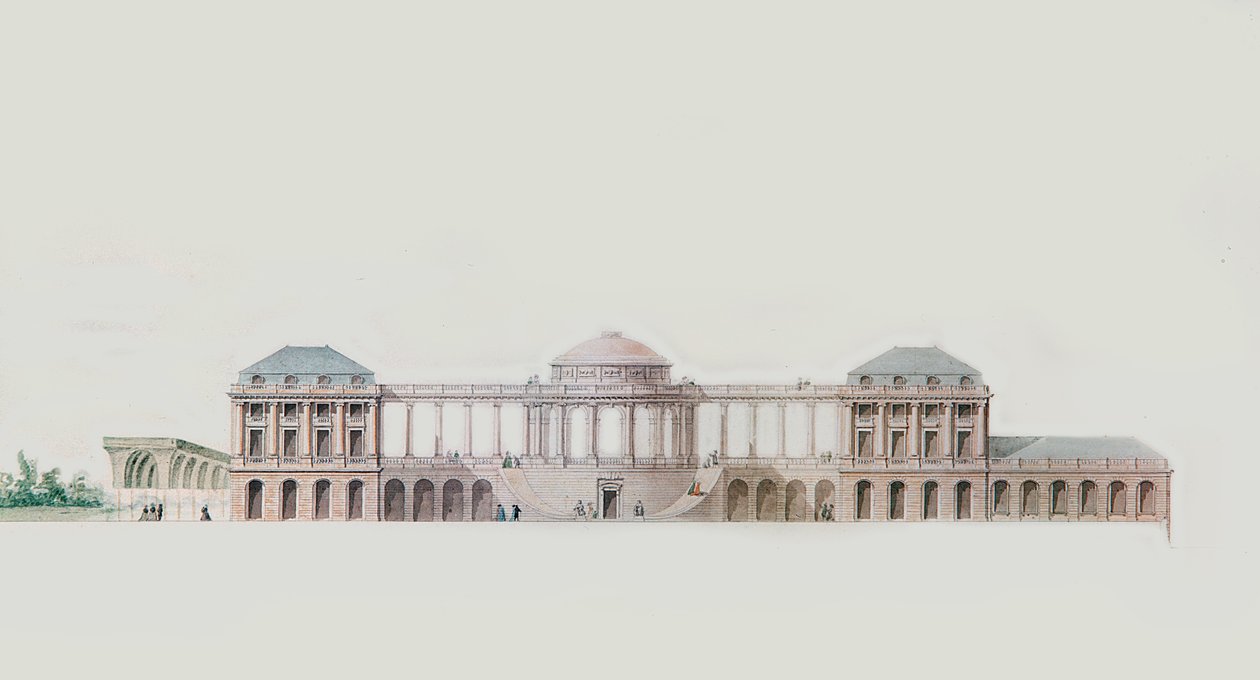 Første design til Chateau du Bouilh, Saint Andre de Cubzac, Aquitaine, ca. 1787 (pen, blæk og wc) af Victor Louis