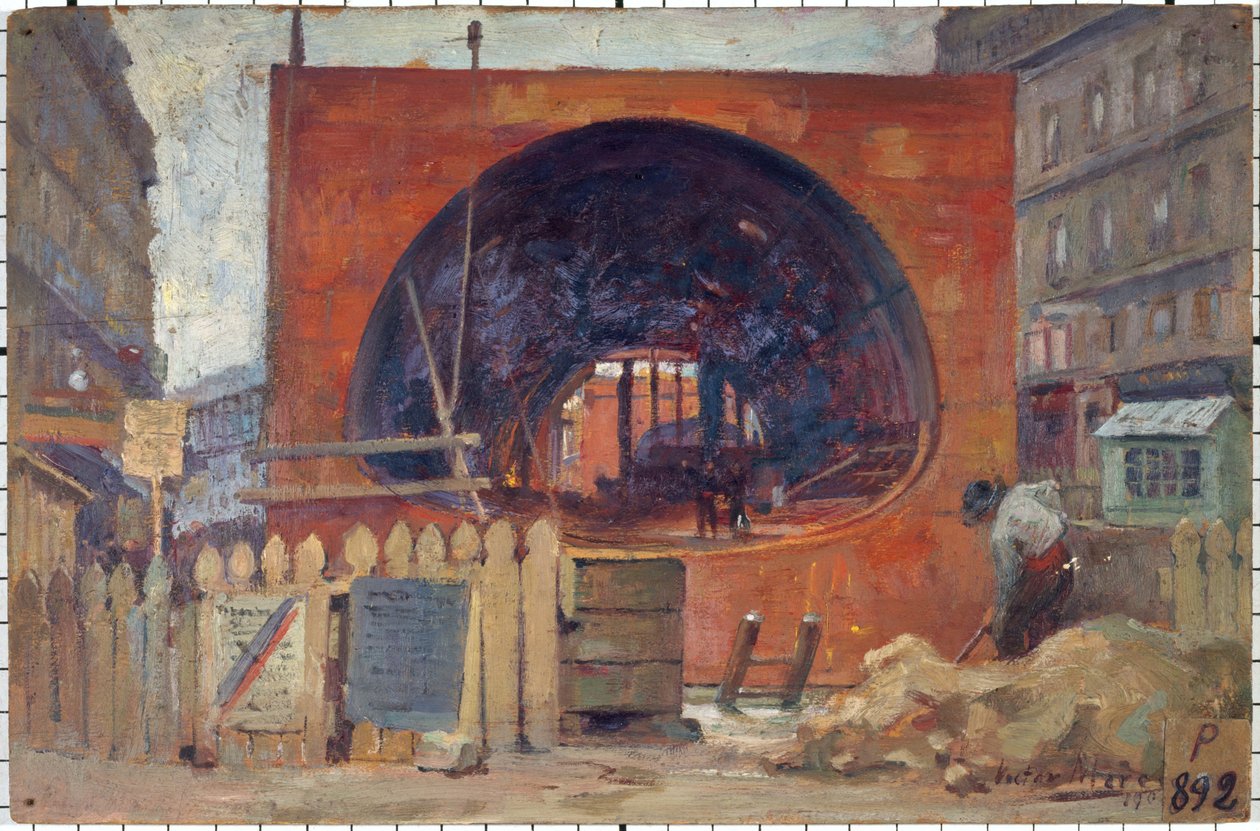 Les travaux du métropolitain place Saint-Michel en 1906, i 11-1906 (olie) af Victor Marec