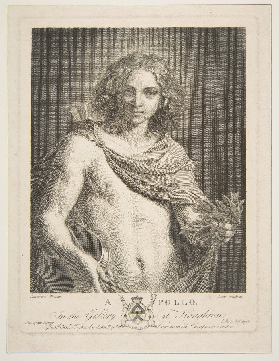 Apollo iført en kappe og holder en laurbærgren og violin, 1784. af Victor Marie Picot
