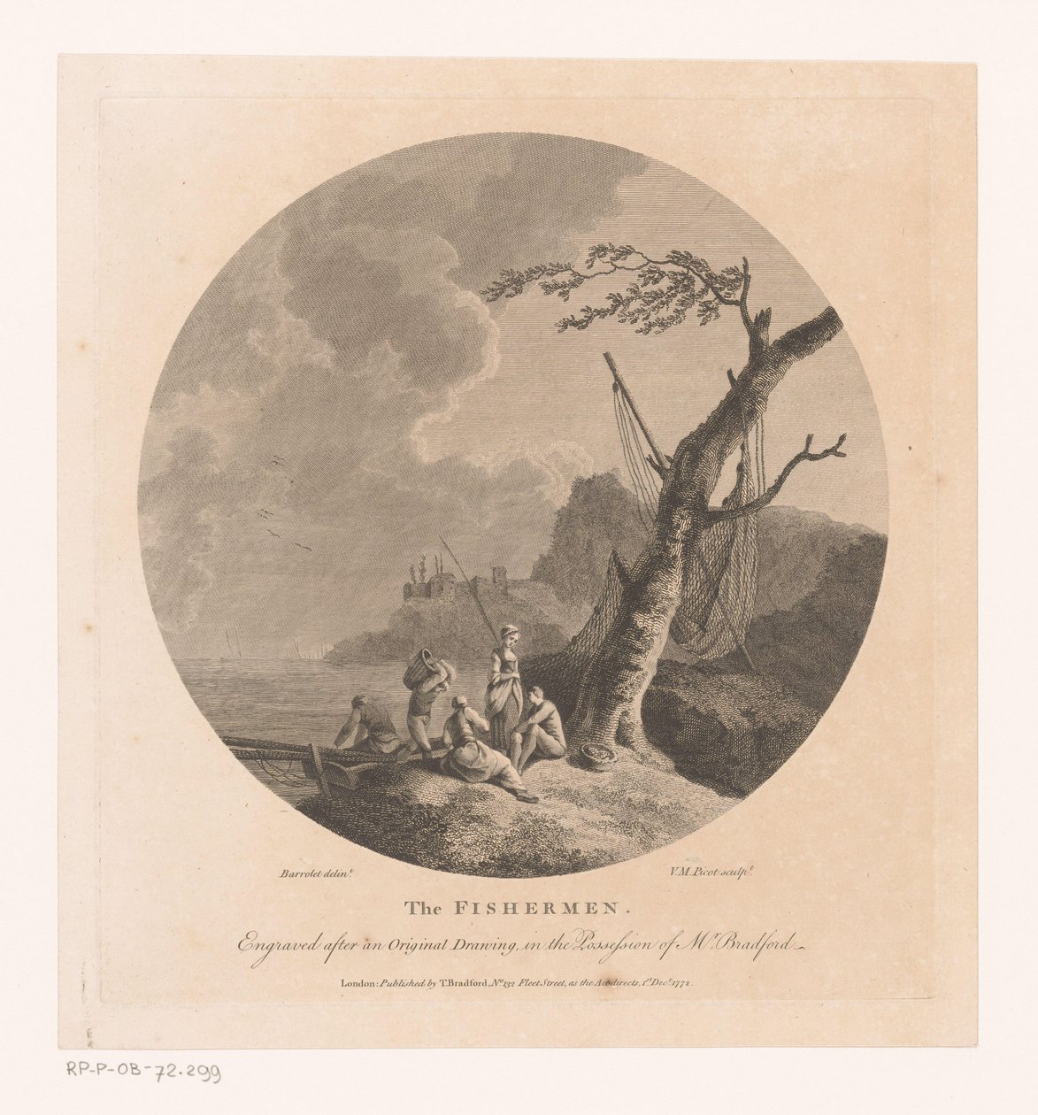 Landskab med fiskere ved et træ med fiskenet af Victor Marie Picot