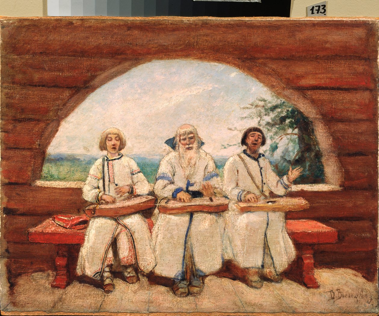 The Gusli Players (The Gusli Players) (traditionelt blinde, tiggermusikere) - Maleri af Viktor Mikhaylovich Vasnetsov (1848-1926), olie på lærred af Victor Mikhailovich Vasnetsov