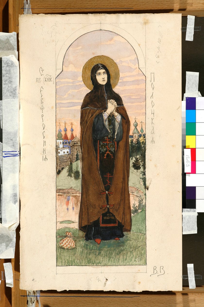 Portræt af Euphrosyne af Polotsk (Eufrasinnia, Efrasinnia) (1110-1173) (studie til en fresco i Skt. Vladimirs katedral i Kiev) - Værk af Viktor Mikhaylovich Vasnetsov (1848-1926) af Victor Mikhailovich Vasnetsov