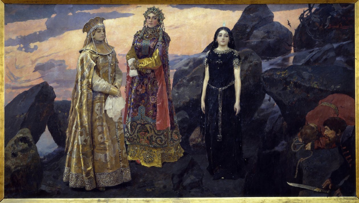 Tre dronninger af underverdenen. Maleri af Viktor Mikhaylovich Vasnetsov (1848-1926), olie på lærred af Victor Mikhailovich Vasnetsov