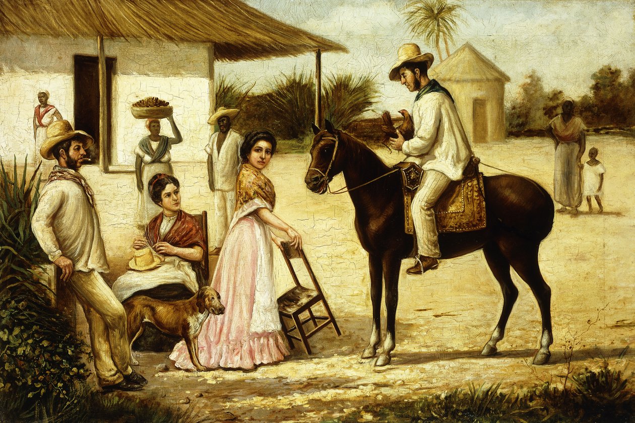 Familie af Bønder ved Døren til Laden; Familie af Guajiros ved porten til en græsgang, ca.1880 af Victor Patricio Landaluce