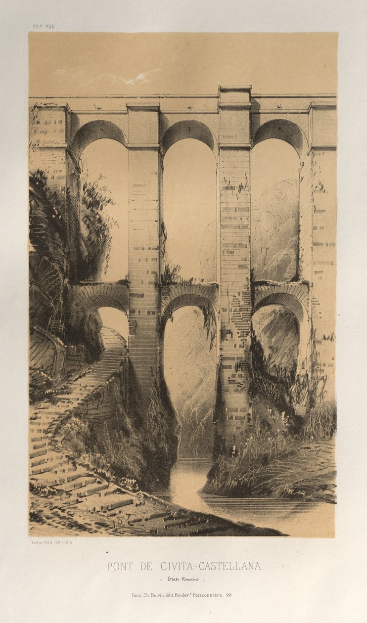 Malerisk arkitektur eller monumenter fra det 15. århundrede. Og XVI. århundreder: Slotte i Frankrig fra det XV og XVI århundreder: Pl. 50, Pont De Civita-Castellana (romerske stater) af Victor Petit