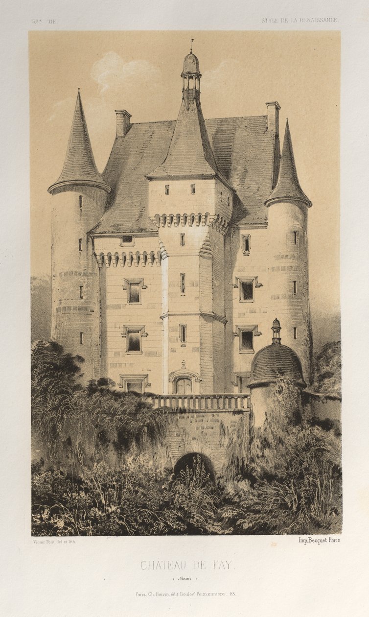 Malerisk arkitektur eller monumenter fra det 15. århundrede. Og XVI. Centuries: Slotte i Frankrig i det XV og XVI århundreder: Pl. 52, Château De Fay (Maine) af Victor Petit