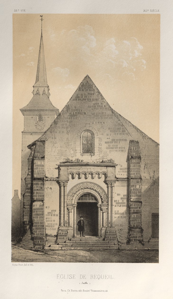 Malerisk arkitektur eller monumenter fra det 15. århundrede. Og XVI. Centuries: Chateaux of France of the XV and XVI Centuries: Pl. 58, De Requeil Church (Sarthe) af Victor Petit