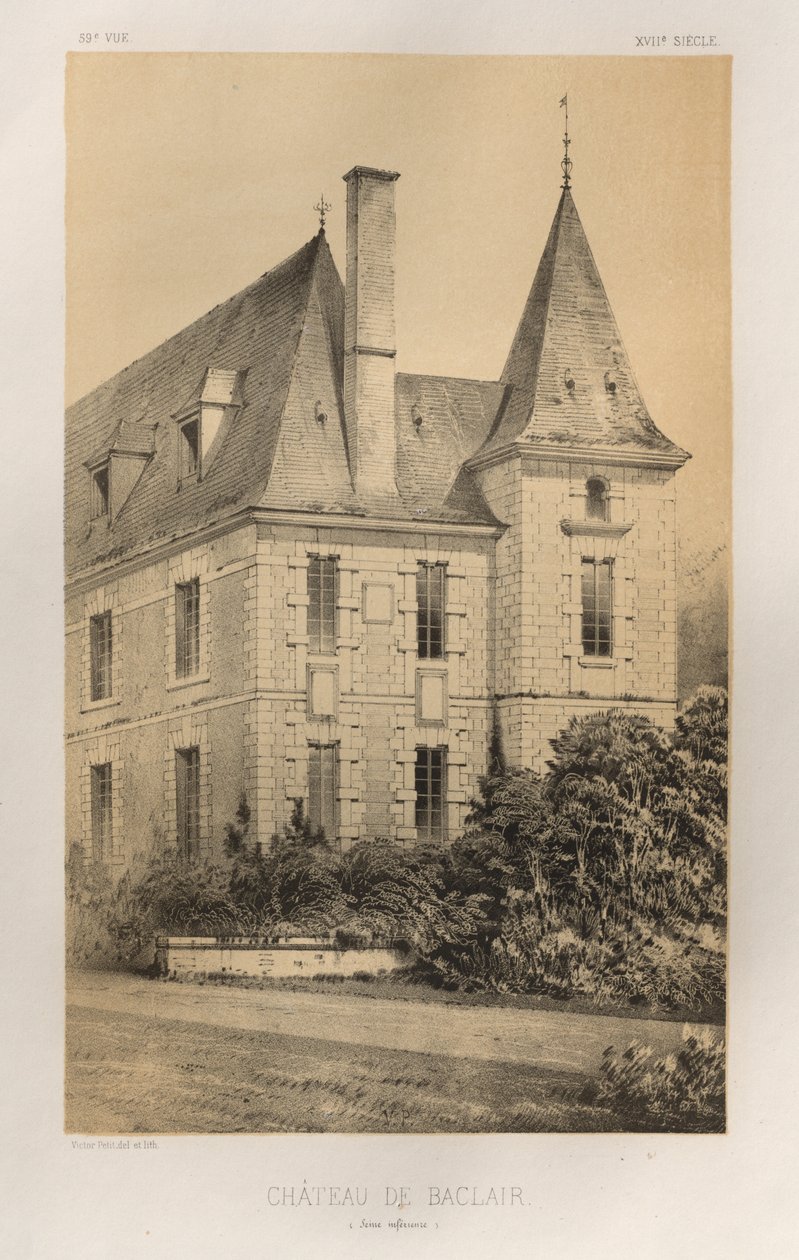 Malerisk arkitektur eller monumenter fra det 15. århundrede. Og XVI. Centuries: Chateaux of France of the XV and XVI Centuries: Pl. 59, Château De Baclair (Nedre Seine) af Victor Petit