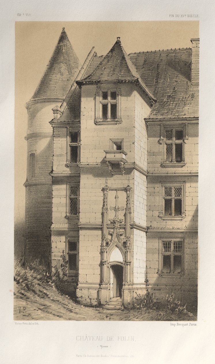 Malerisk arkitektur eller monumenter fra det 15. århundrede. Og XVI. århundreder: Slotte i Frankrig fra det XV og XVI århundreder: Pl. 62, Château De Folin (Yonne) af Victor Petit