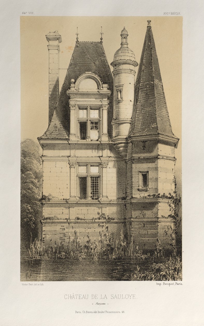 Malerisk arkitektur eller monumenter fra det 15. århundrede. Og XVI. århundreder: Slotte i Frankrig fra det XV og XVI århundreder: Pl. 64, Château De La Sauloye (Mayenne) af Victor Petit