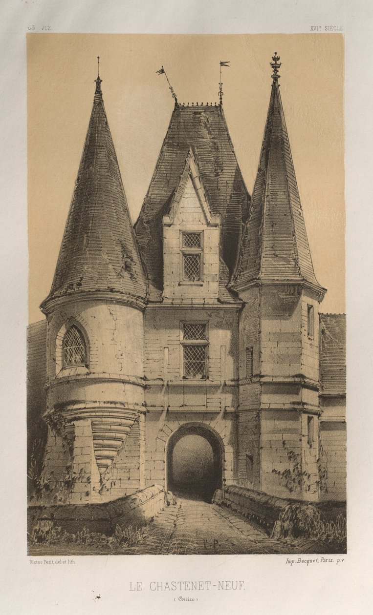 Malerisk arkitektur eller monumenter fra det 15. århundrede. Og XVI. århundreder: Slotte i Frankrig i det XV og XVI århundrede: Pl. 65, Le ChasteLet-Neuf (Corrèze) af Victor Petit