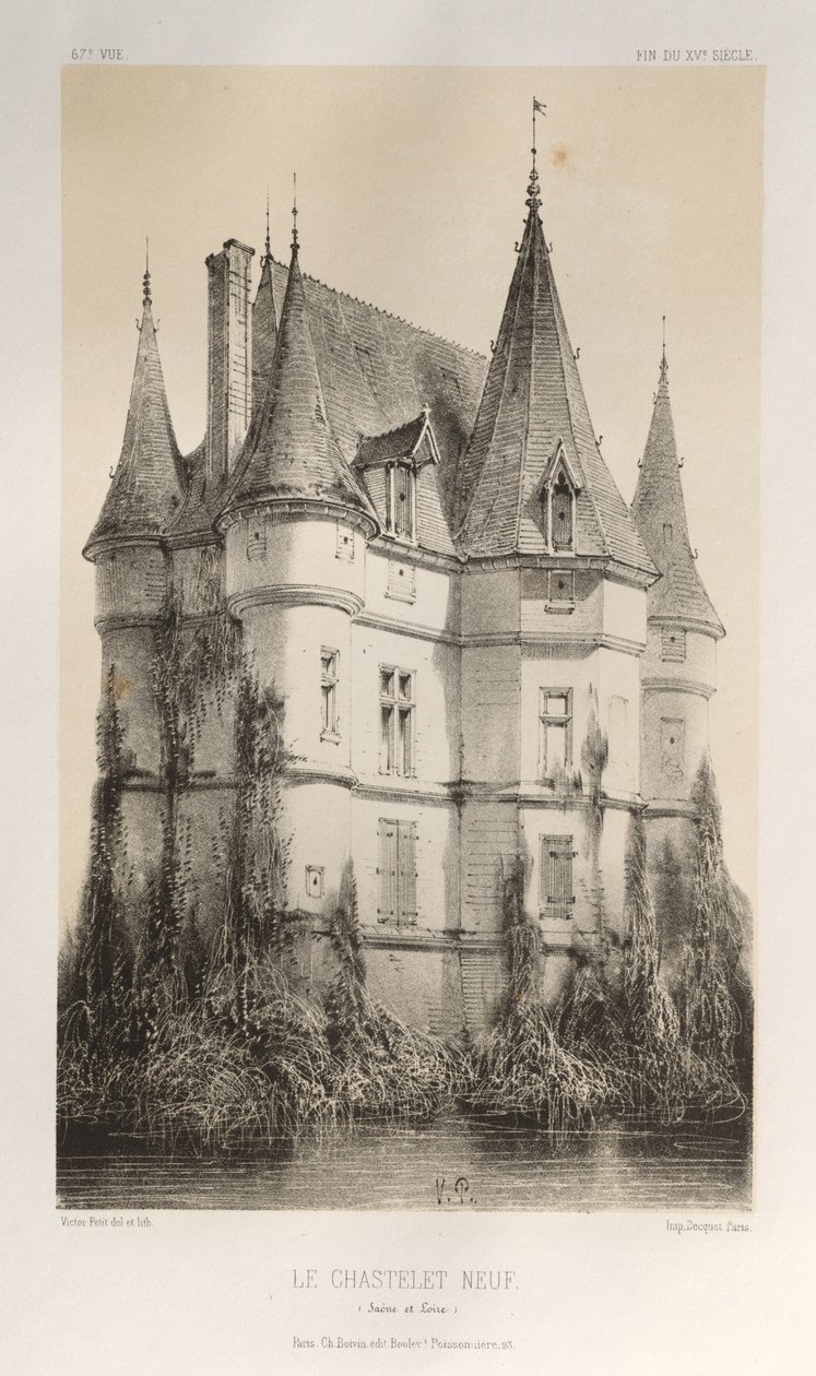 Malerisk arkitektur eller monumenter fra det 15. århundrede. Og XVI. århundreder: Frankrigs slotte i det XV og XVI århundrede: Pl. 67, Le Chastenet-Neuf Saône et Loire) af Victor Petit