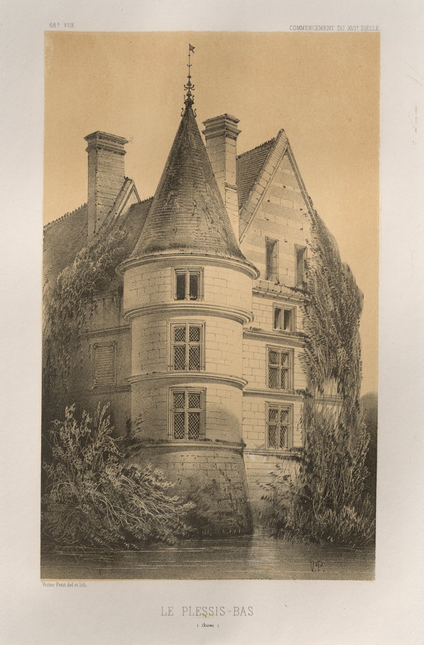 Malerisk arkitektur eller monumenter fra det 15. århundrede. Og XVI. århundreder: Slotte i Frankrig i det XV og XVI århundreder: Pl. 68, Le Plessis-Bas (Aisne) af Victor Petit
