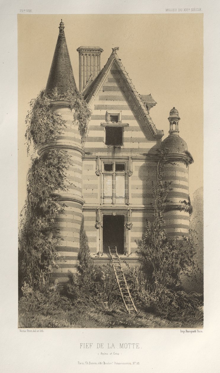 Malerisk arkitektur eller monumenter fra det 15. århundrede. Og XVI. århundreder: Slotte i Frankrig i det XV og XVI århundreder: Pl. 72, Fief De La Motte (Saône et Loire) af Victor Petit