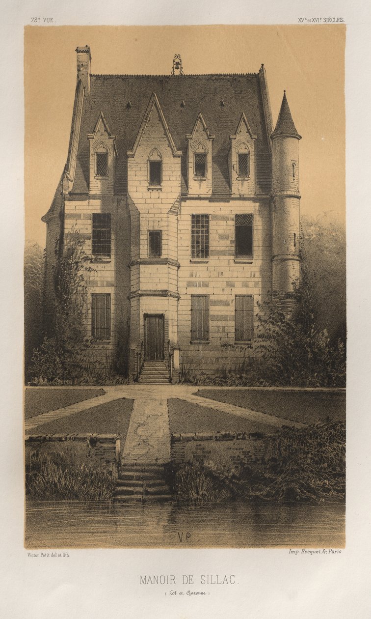 Malerisk arkitektur eller monumenter fra det 15. århundrede. Og XVI. Centuries: Chateaux of France of the XV and XVI Centuries: Pl. 73, Manoir De Sillac (Lot et Garonne) af Victor Petit
