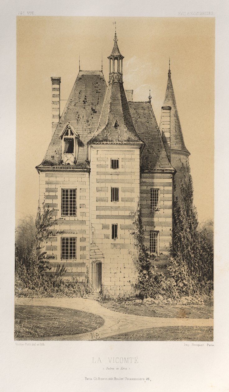 Malerisk arkitektur eller monumenter fra det 15. århundrede. Og XVI. århundreder: Slotte i Frankrig i det XV og XVI århundreder: Pl. 75, La Vicomté (Saône et Loire) af Victor Petit