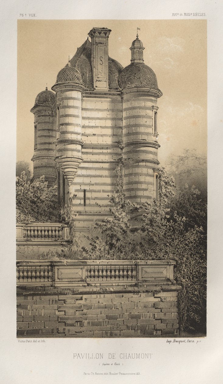 Malerisk arkitektur eller monumenter fra det 15. århundrede. Og XVI. Centuries: Chateaux of France of the XV and XVI Centuries: Pl. 76, Pavillon De Chaumont (Saône et Loire) af Victor Petit