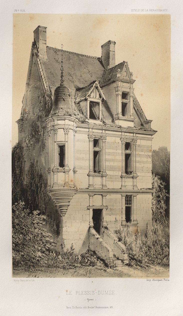 Malerisk arkitektur eller monumenter fra det 15. århundrede. Og XVI. Centuries: Chateaux of France of the XV and XVI Centuries: Pl. 79, Le Plessis-Dumée (Yonne) af Victor Petit