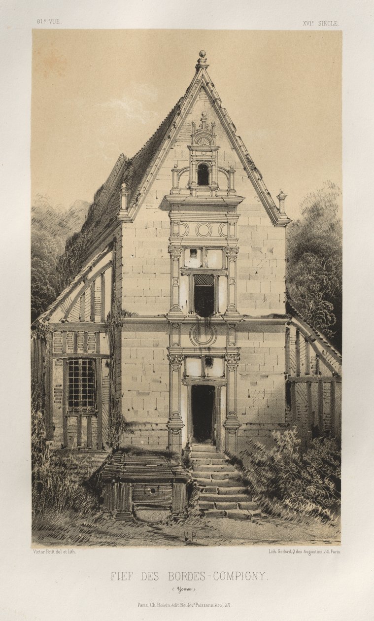 Malerisk arkitektur eller monumenter fra det 15. århundrede. Og XVI. århundreder: Slotte i Frankrig i det XV og XVI århundreder: Pl. 81, FIEf Des Bordes-Compigny (Yonne) af Victor Petit
