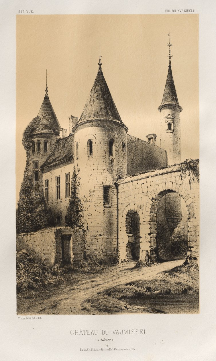 Malerisk arkitektur eller monumenter fra det 15. århundrede. Og XVI. århundreder: Slotte i Frankrig i det XV og XVI århundreder: Pl. 89, Château du Vaumissel (Calvados) af Victor Petit