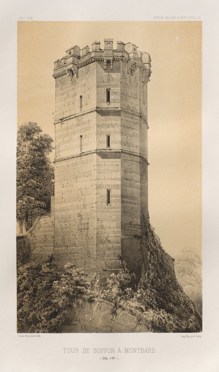 Malerisk arkitektur eller monumenter fra det 15. århundrede. Og XVI. århundreder: Slotte i Frankrig i det XV og XVI århundrede: Pl. 90, Tour de Buffon i Montbard (Côte d