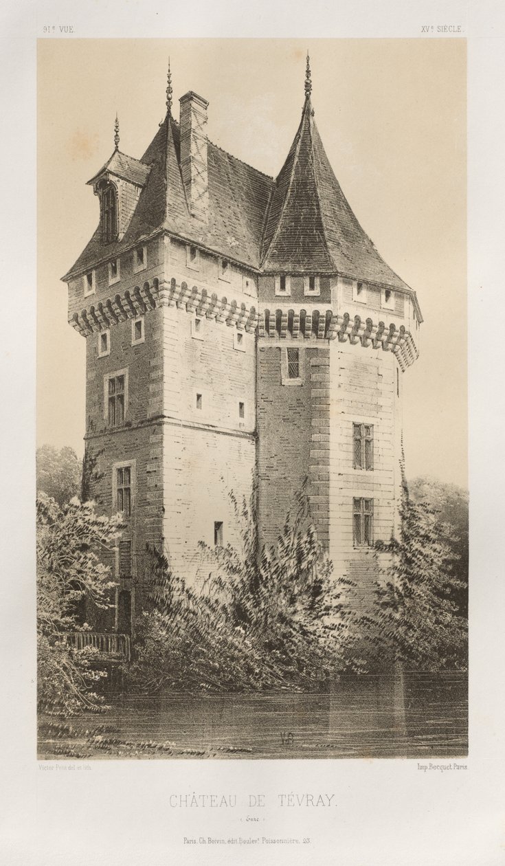Malerisk arkitektur eller monumenter fra det 15. århundrede. Og XVI. århundreder: Slotte i Frankrig i det XV og XVI århundreder: Pl. 91, Château de Tévray (Eure) af Victor Petit