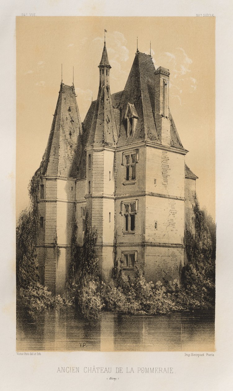 Malerisk arkitektur eller monumenter fra det 15. århundrede. Og XVI. århundreder: Slotte i Frankrig i det XV og XVI århundreder: Pl. 94, Old Château de la Pommeraie (Aisne) af Victor Petit