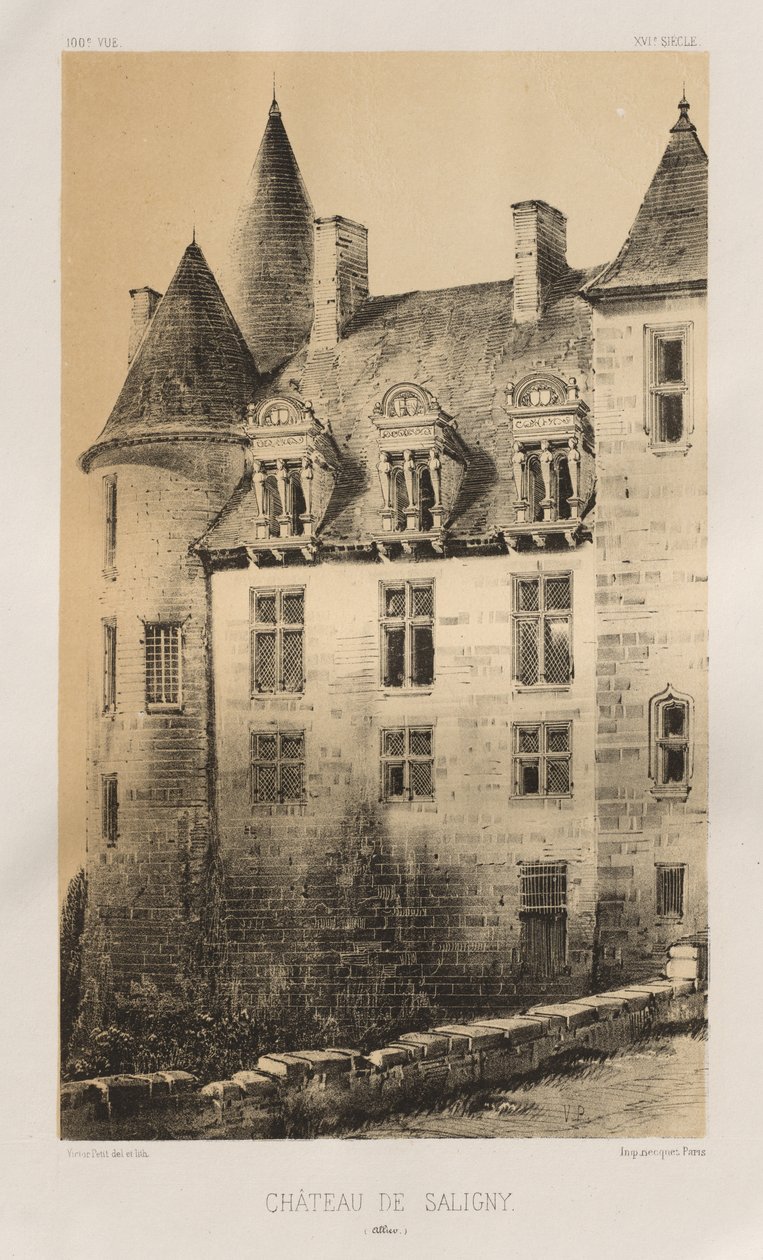 Malerisk arkitektur eller monumenter fra det 15. århundrede. Og XVI. Centuries: Chateaux of France of the XV and XVI Centuries: Pl.100, Château de Saligny (Alliers) af Victor Petit
