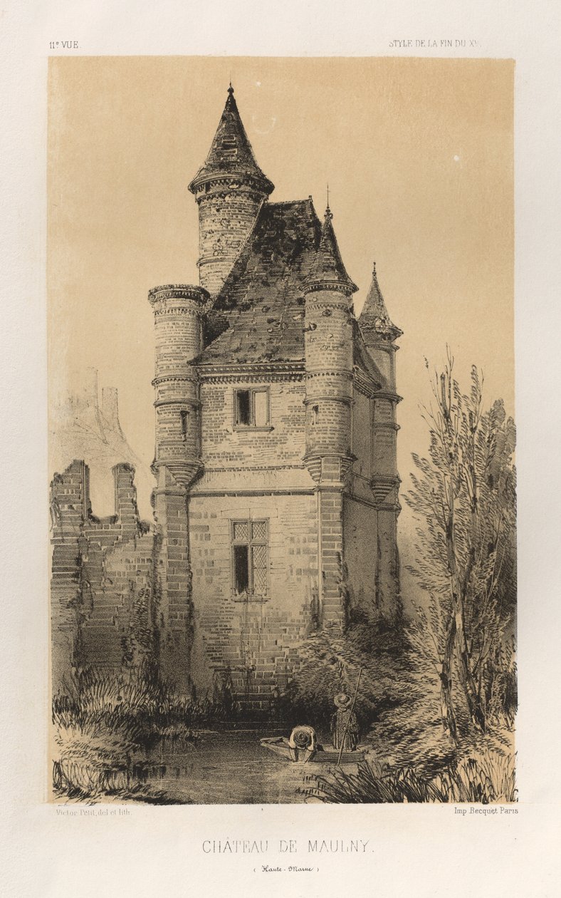 Malerisk arkitektur eller monumenter fra det 15. århundrede. Og XVI. århundreder: Chateaux De France fra det XV og XVI århundreder: Pl.11, Chateau De Maulny (Haute-Marne) af Victor Petit