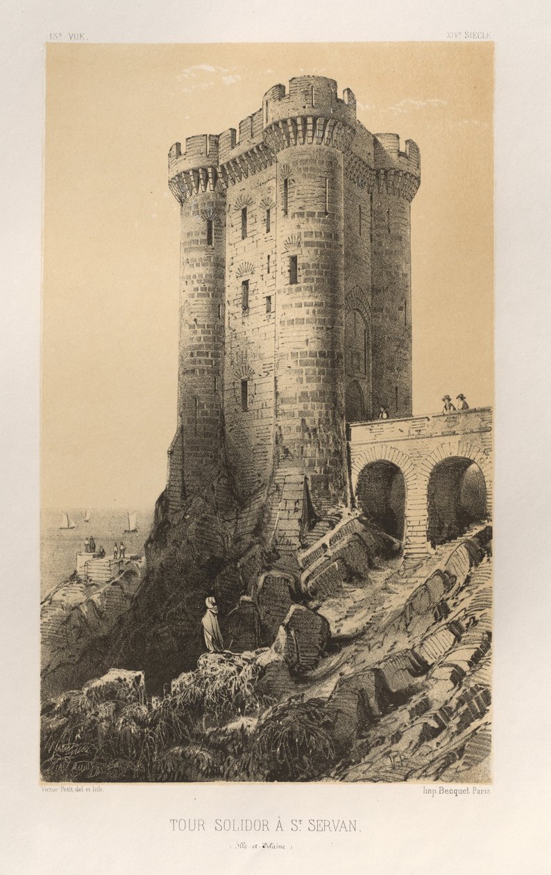 Malerisk arkitektur eller monumenter fra det 15. århundrede. Og XVI. århundreder: Chateaux De France fra det XV og XVI århundreder: Pl.13, Solidor Tower ved St. Servan (Ille-et-Vilaine) af Victor Petit