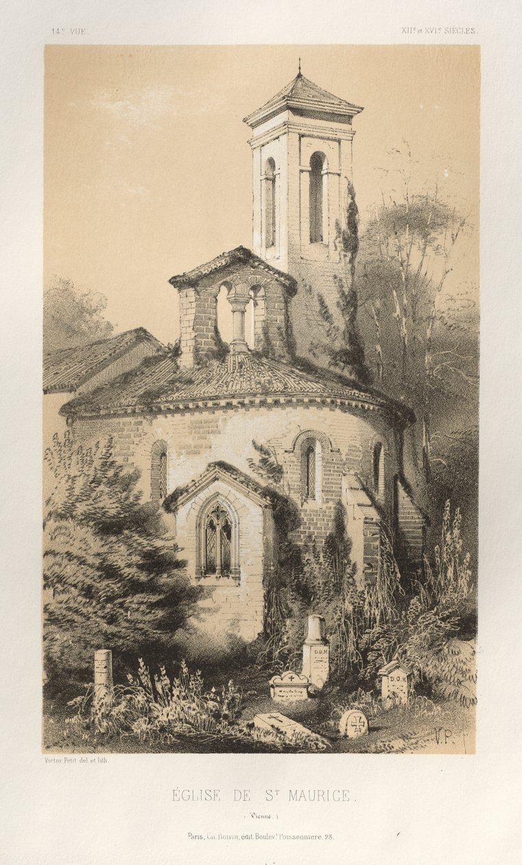 Malerisk arkitektur eller monumenter fra det 15. århundrede. Og XVI. århundreder: Chateaux De France fra det XV og XVI århundreder: Pl.14, St. Maurice-kirken (Vienne) af Victor Petit
