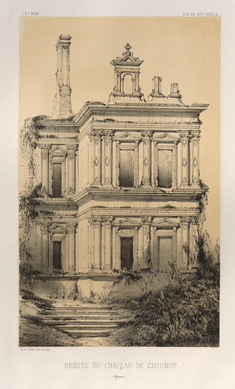 Malerisk arkitektur eller monumenter fra det 15. århundrede. Og XVI. Centuries: Chateaux of France of the XV and XVI Centuries: Pl. 19, Remains of the Chateau De Chaumot (Yonne) af Victor Petit