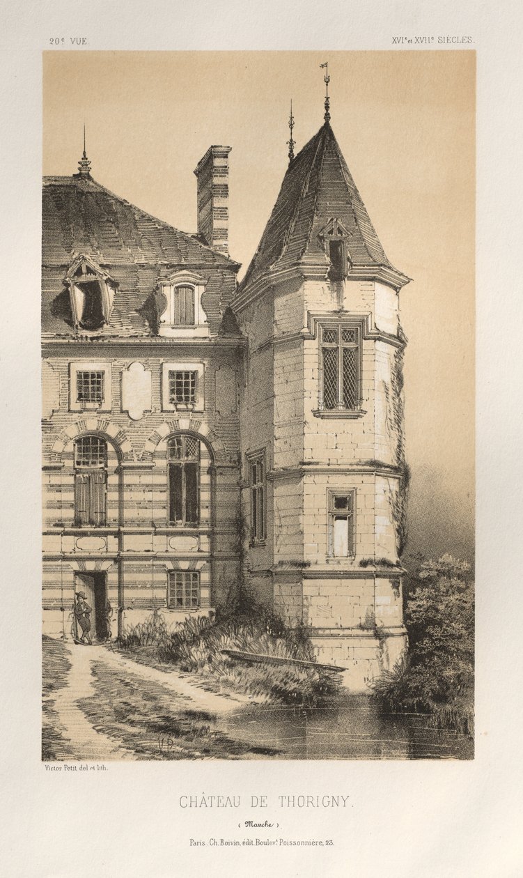 Malerisk arkitektur eller monumenter fra det 15. århundrede. Og XVI. århundreder: Chateaux De France fra det XV og XVI århundreder: Pl. 20, Chateau De Thorigny (Manche) af Victor Petit