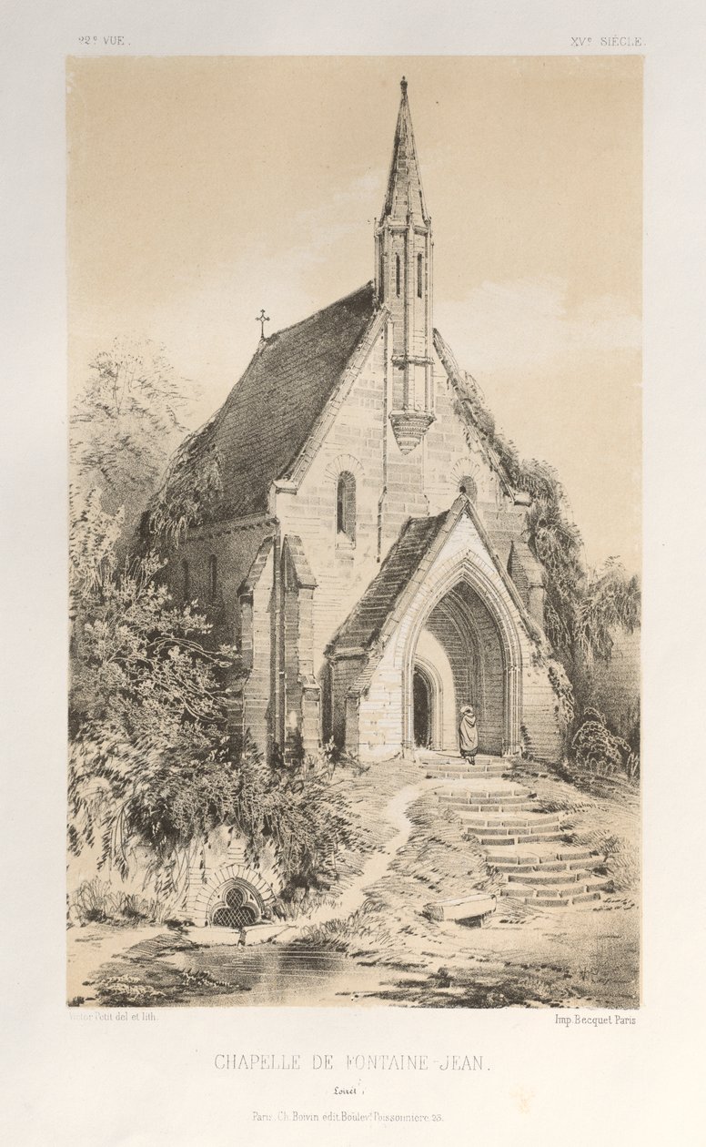 Malerisk arkitektur eller monumenter fra det 15. århundrede. Og XVI. århundreder: Chateaux De France fra det XV og XVI århundreder: Pl.22, Fontaine-Jeans kapel (Loiret) af Victor Petit