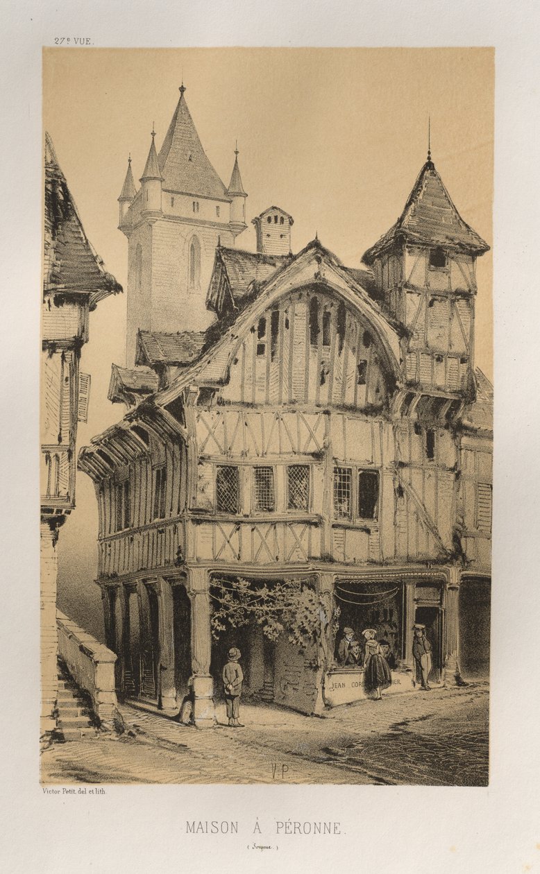 Malerisk arkitektur eller monumenter fra det 15. århundrede. Og XVI. Centuries: Chateaux De France fra det XV og XVI århundreder: Pl. 27, House A Peronne (Somme) af Victor Petit