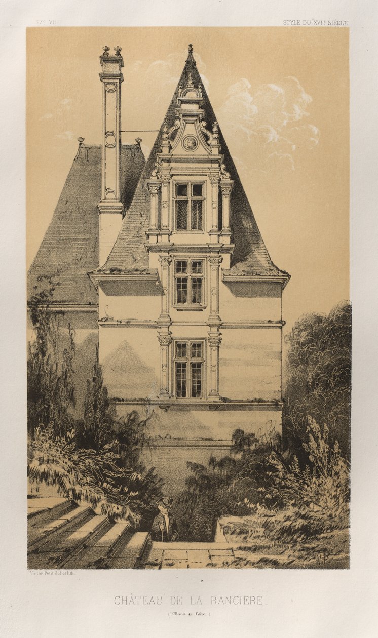 Malerisk arkitektur eller monumenter fra det 15. århundrede. Og XVI. århundreder: Chateaux De France fra det XV og XVI århundreder: Pl. 37, Château De La Ranciere (Maine et Loire) af Victor Petit
