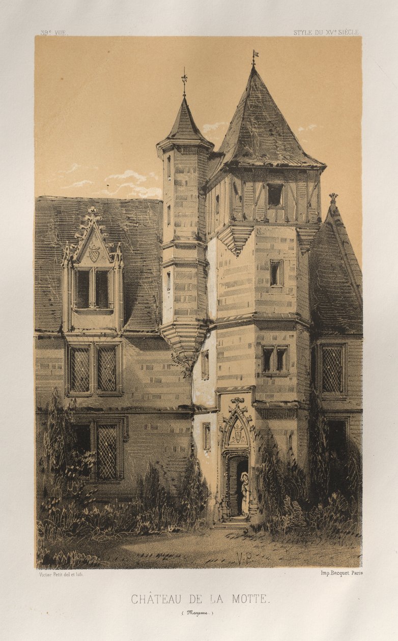 Malerisk arkitektur eller monumenter fra det 15. århundrede. Og XVI. Centuries: Chateaux De France fra det XV og XVI århundreder: Pl. 39, Château De La Motte (Mayenne) af Victor Petit