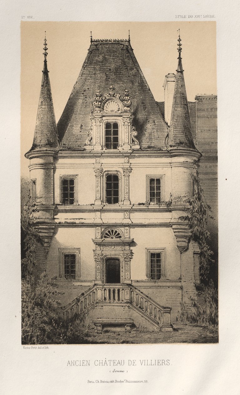 Malerisk arkitektur eller monumenter fra det 15. århundrede. Og XVI. århundreder: Chateaux De France fra det XV og XVI århundreder: Pl. 1, Old Chateau of Villiers (Somme) af Victor Petit